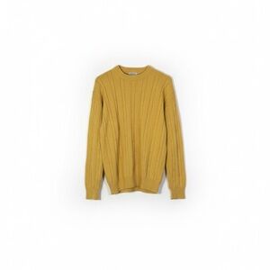 John Ashford Vintage Mustard Yellow Cable Knit Sweater 100% Cotton Large Men’s